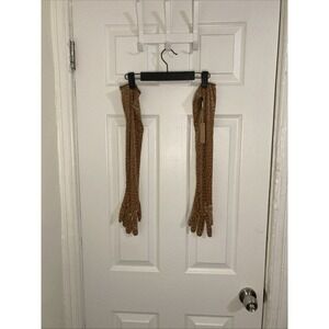 NWT‎ SKIMS Chai Brown Velvet Monogram Long Gloves Women's Small M